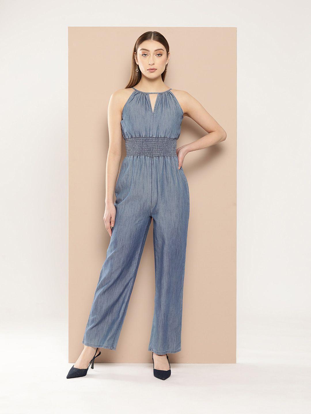 chemistry halter neck pure cotton basic jumpsuit