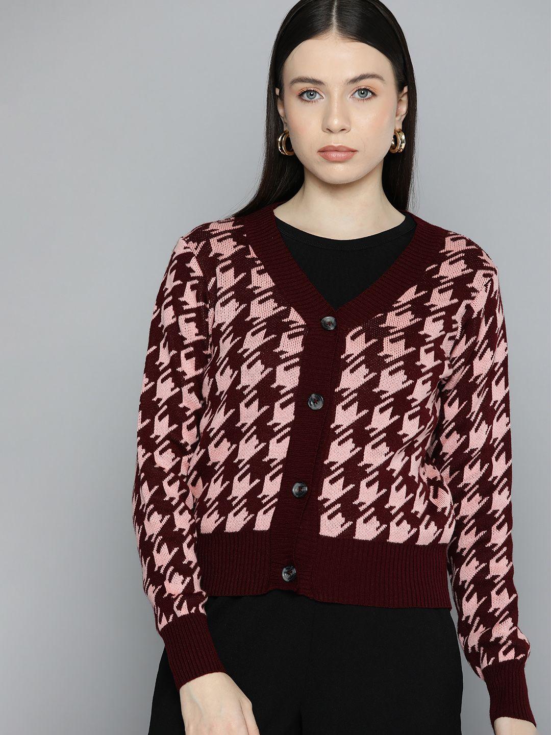 chemistry houndstooth detail cardigan