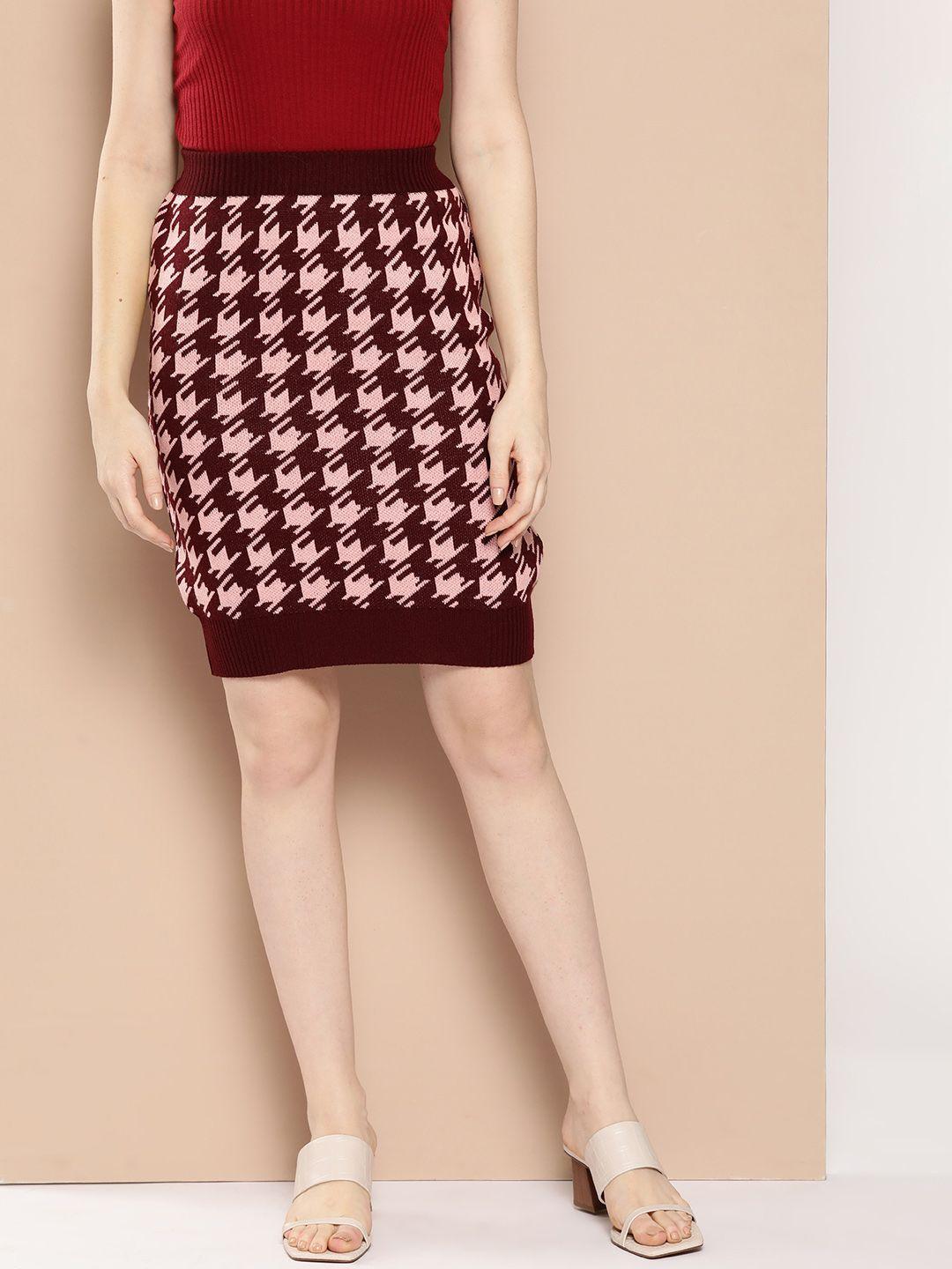 chemistry houndstooth pattern acrylic knitted pencil skirt