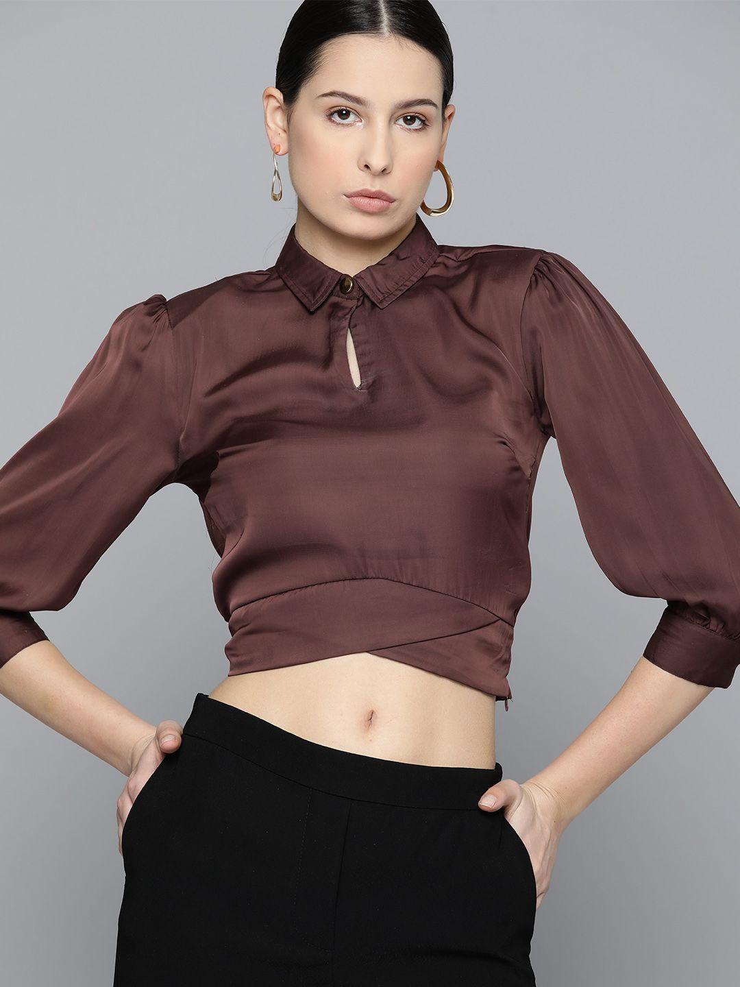 chemistry keyhole neck shirt style crop top