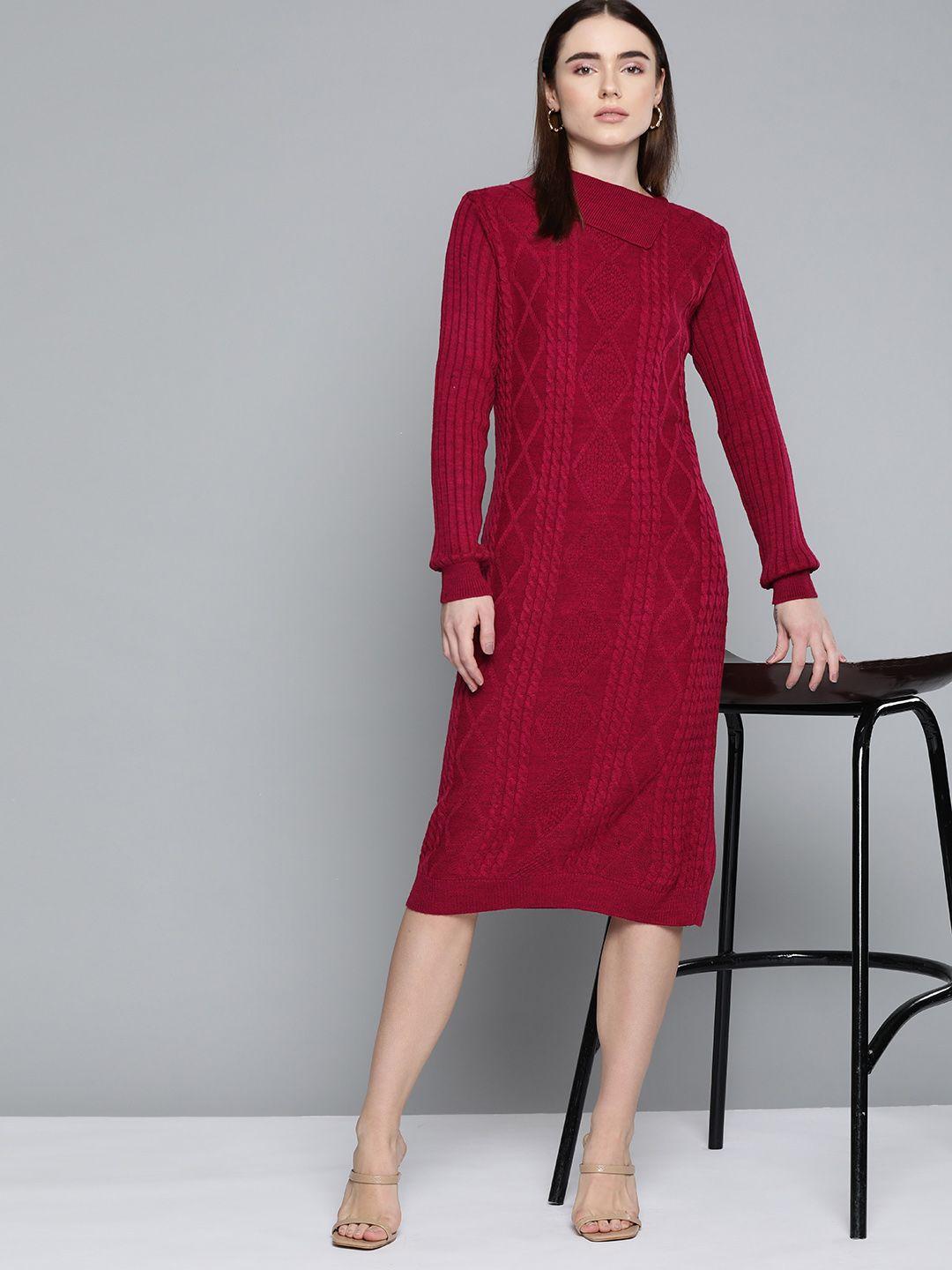 chemistry maroon cable knit collared sweater dress