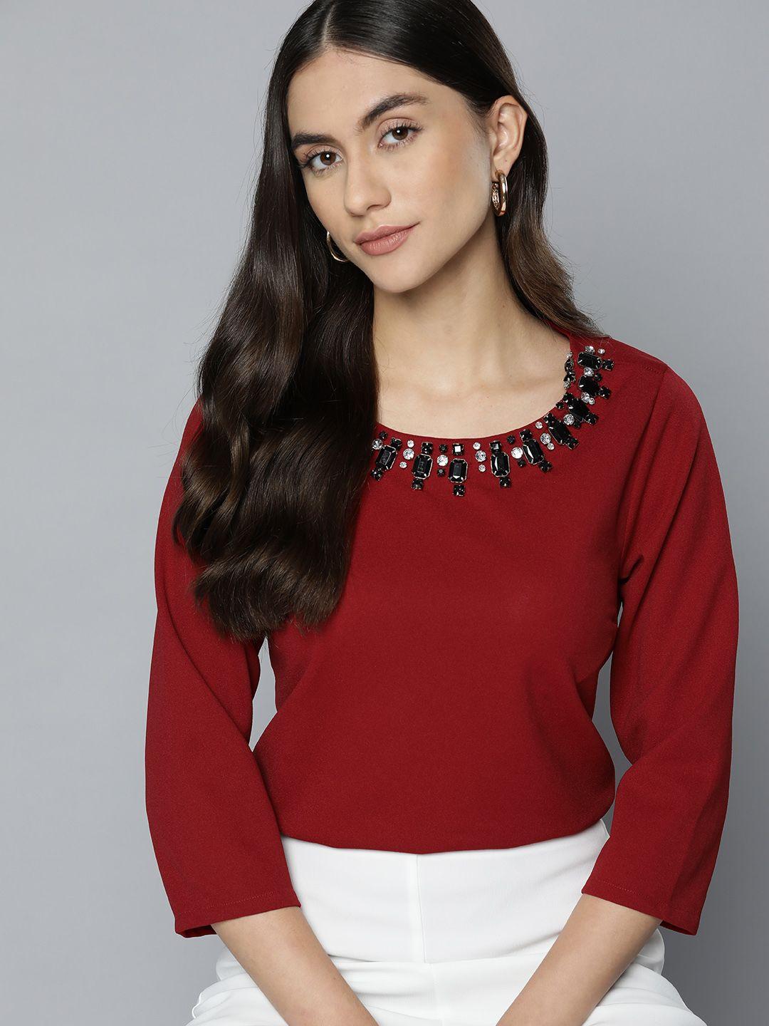 chemistry maroon embellished top