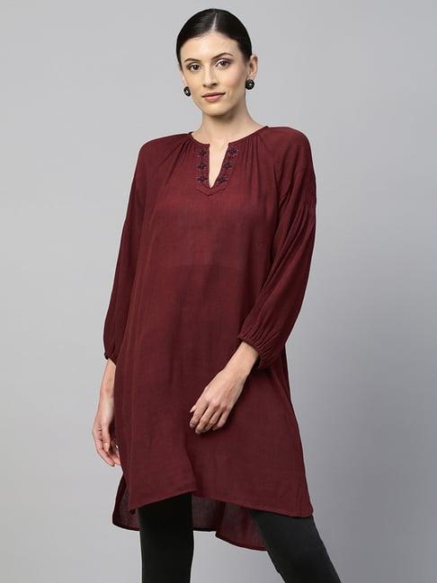 chemistry maroon high low kurta