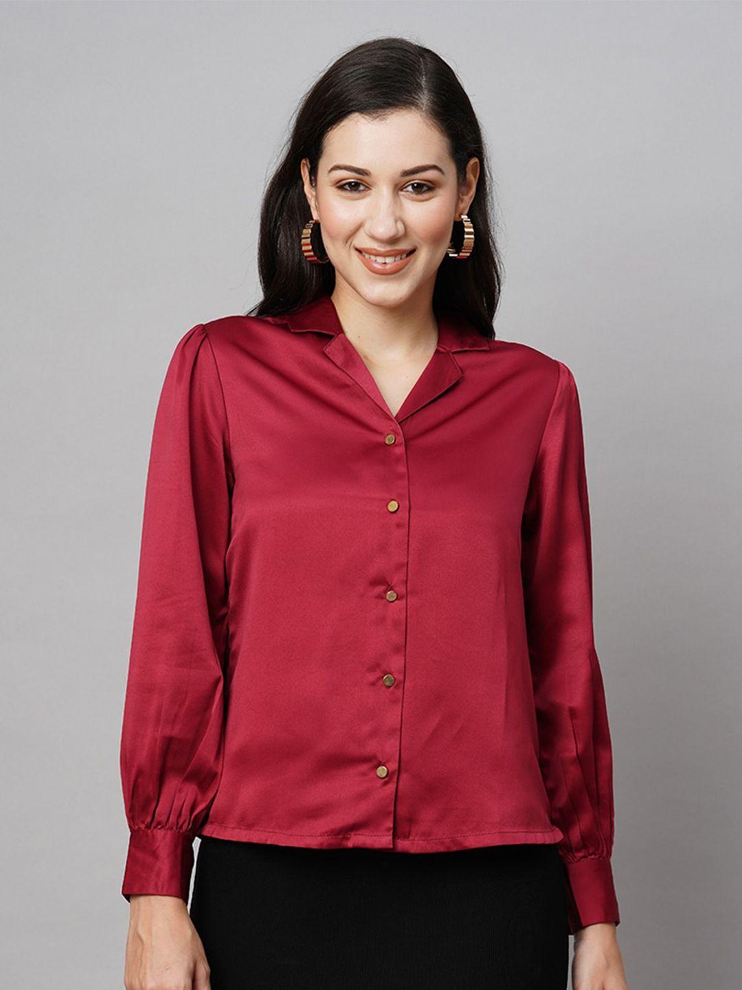 chemistry maroon mandarin collar shirt style top