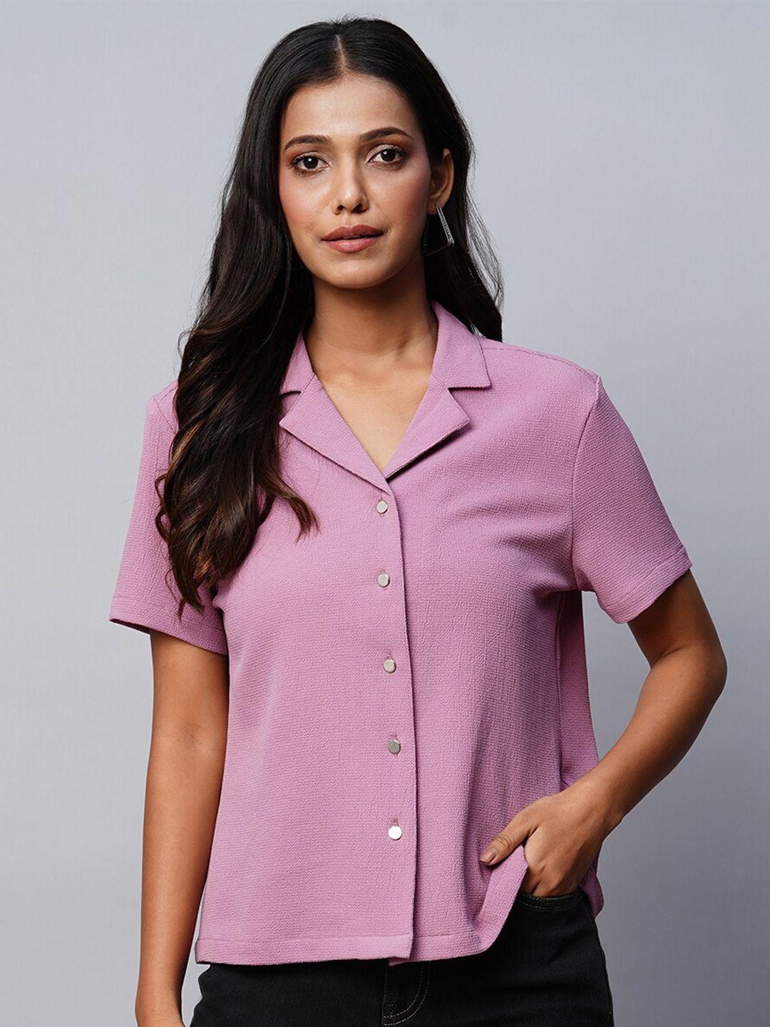 chemistry mauve mandarin collar shirt style top