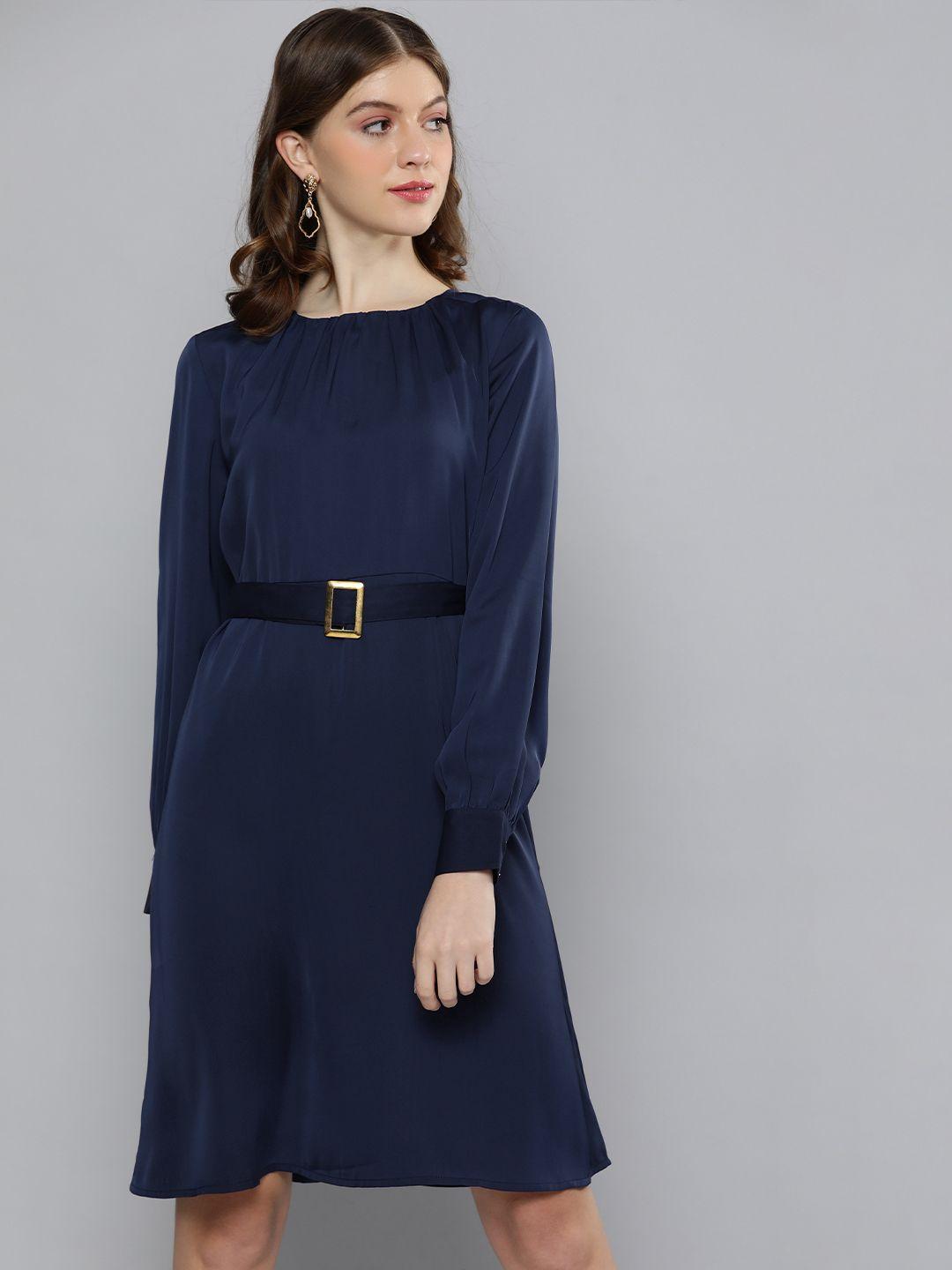 chemistry medieval blue cuffed sleeved flared a-line dress