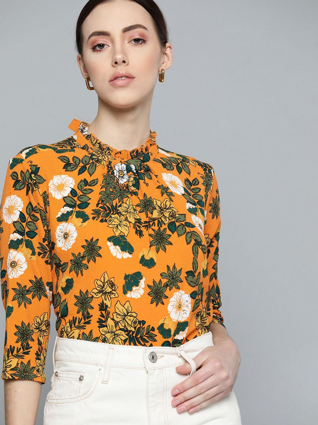 chemistry mustard yellow & green floral print top