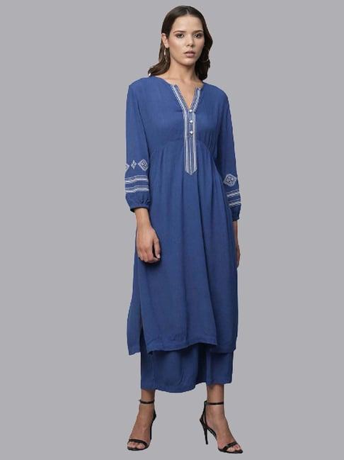 chemistry navy embroidered kurta palazzo set