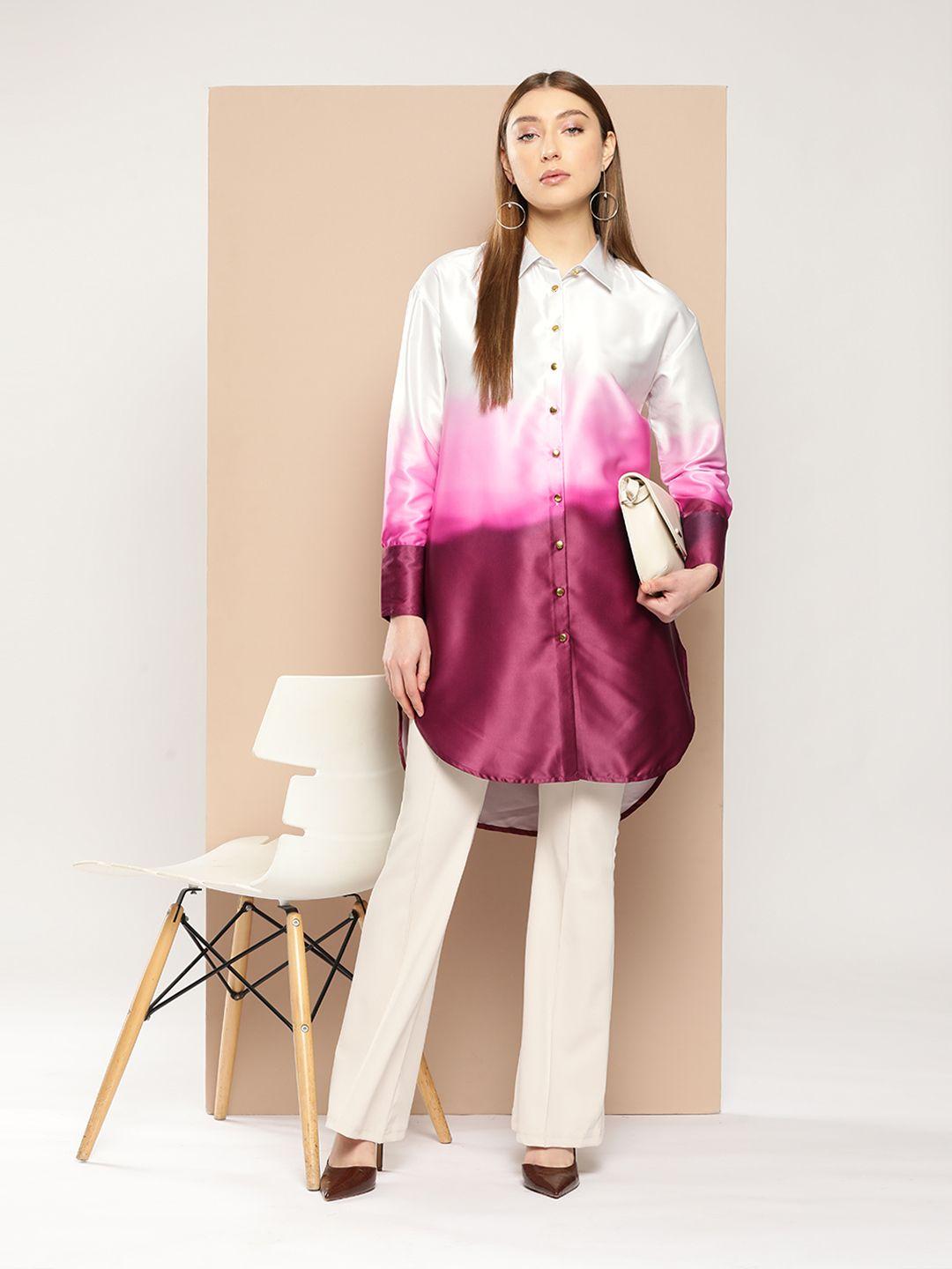 chemistry ombre satin-finish longline high-low shirt