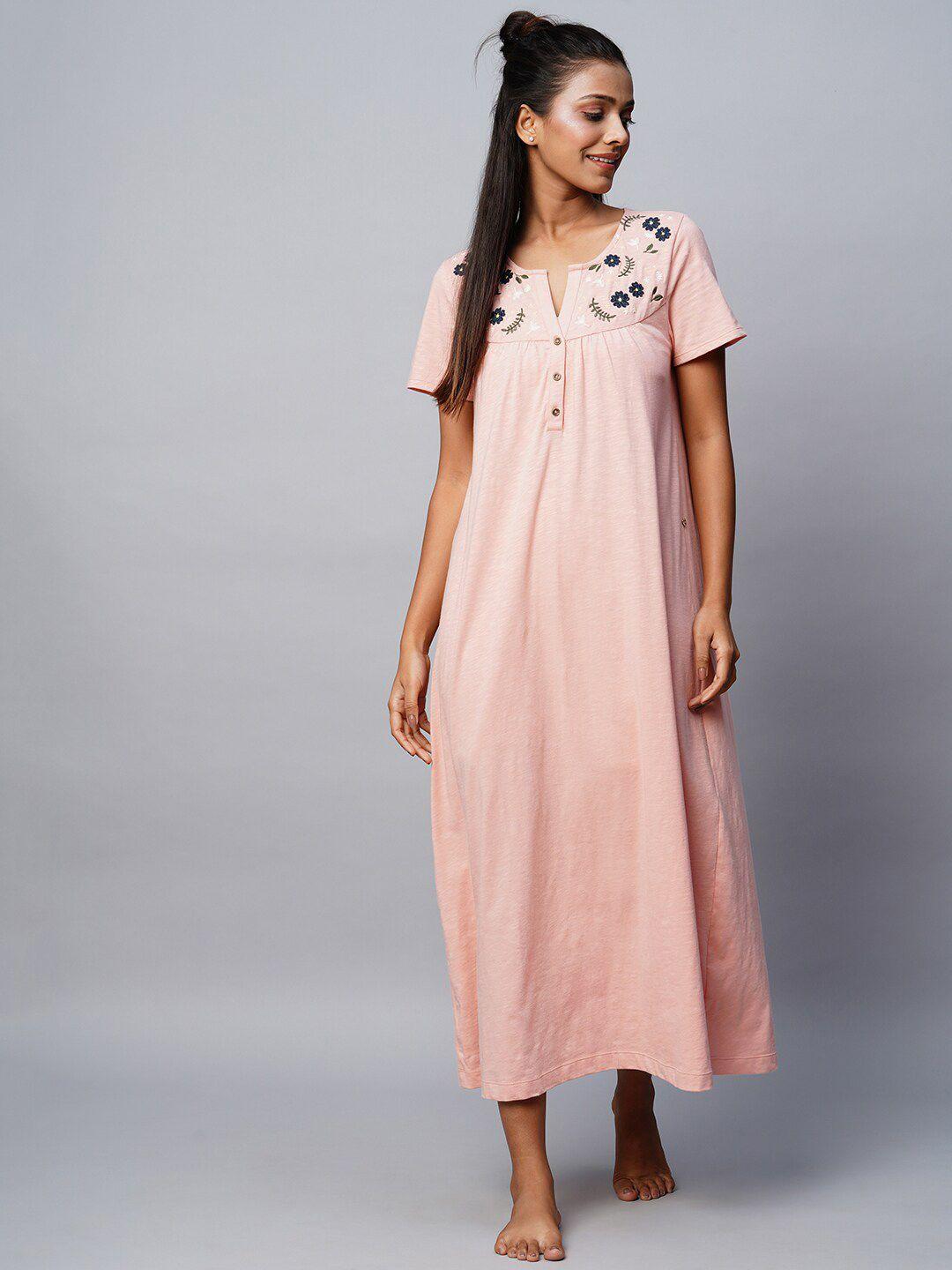 chemistry peach-coloured embroidered maxi nightdress