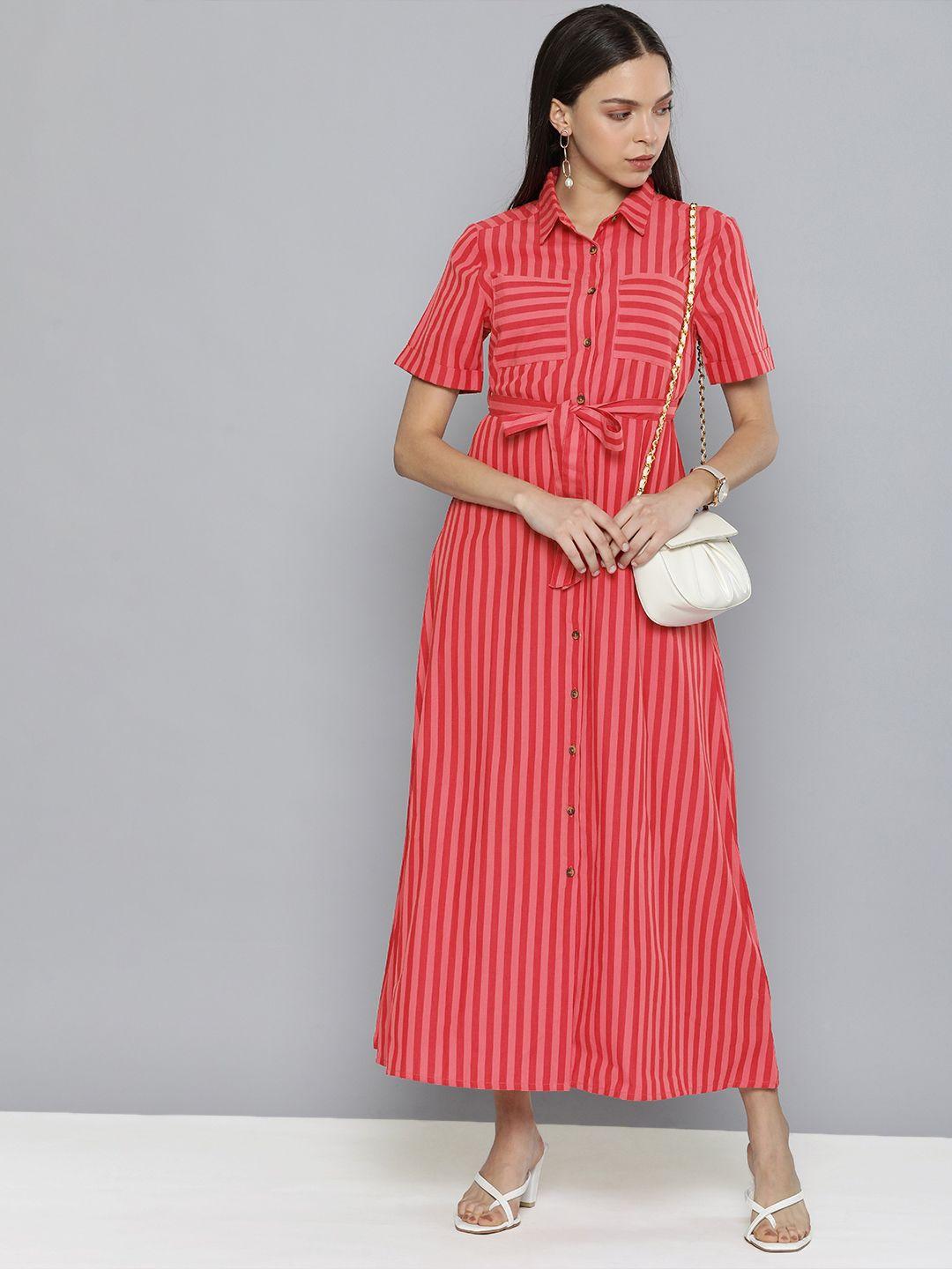 chemistry pink & red striped maxi shirt dress