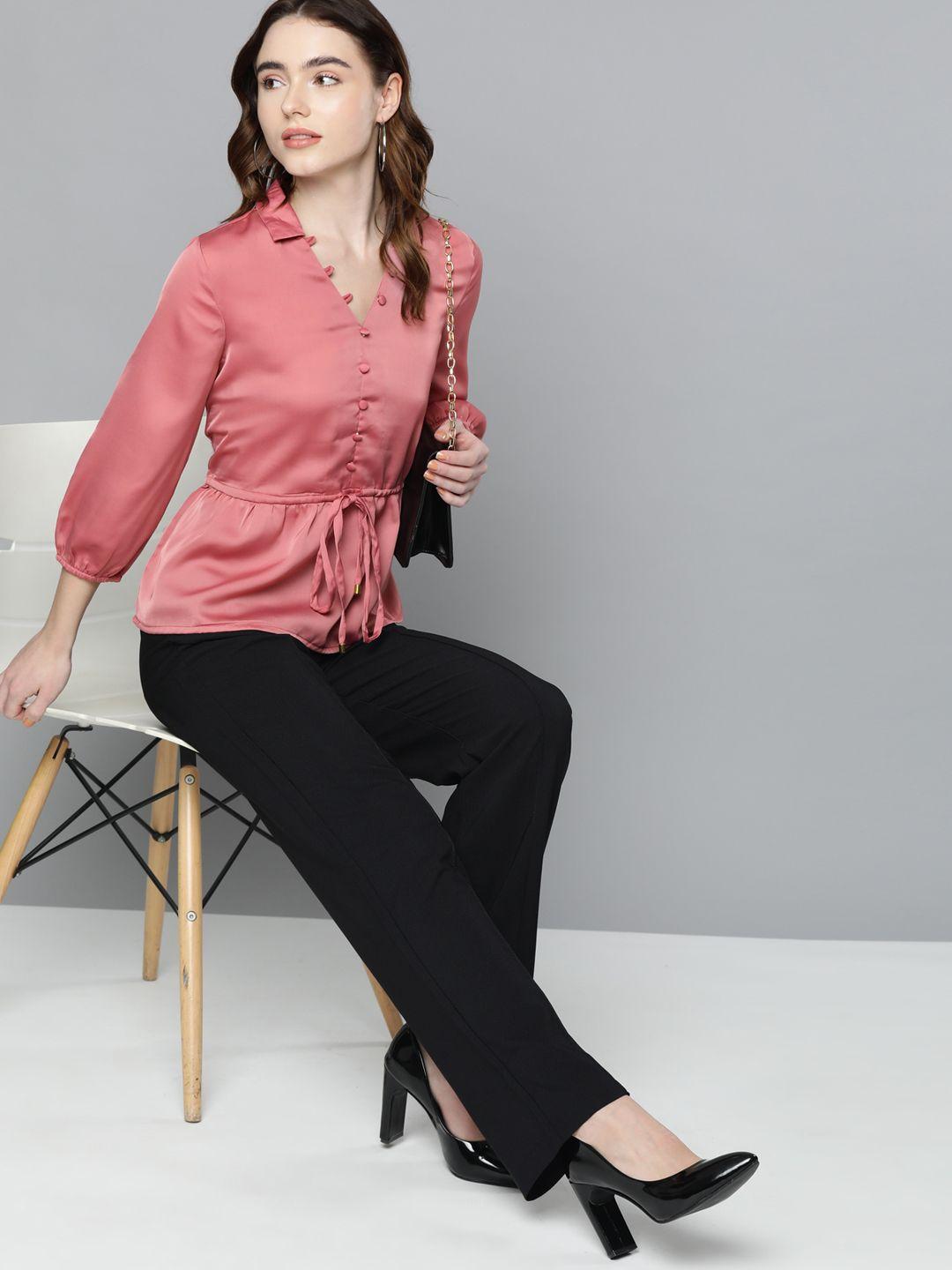 chemistry pink shirt collar cinched waist top