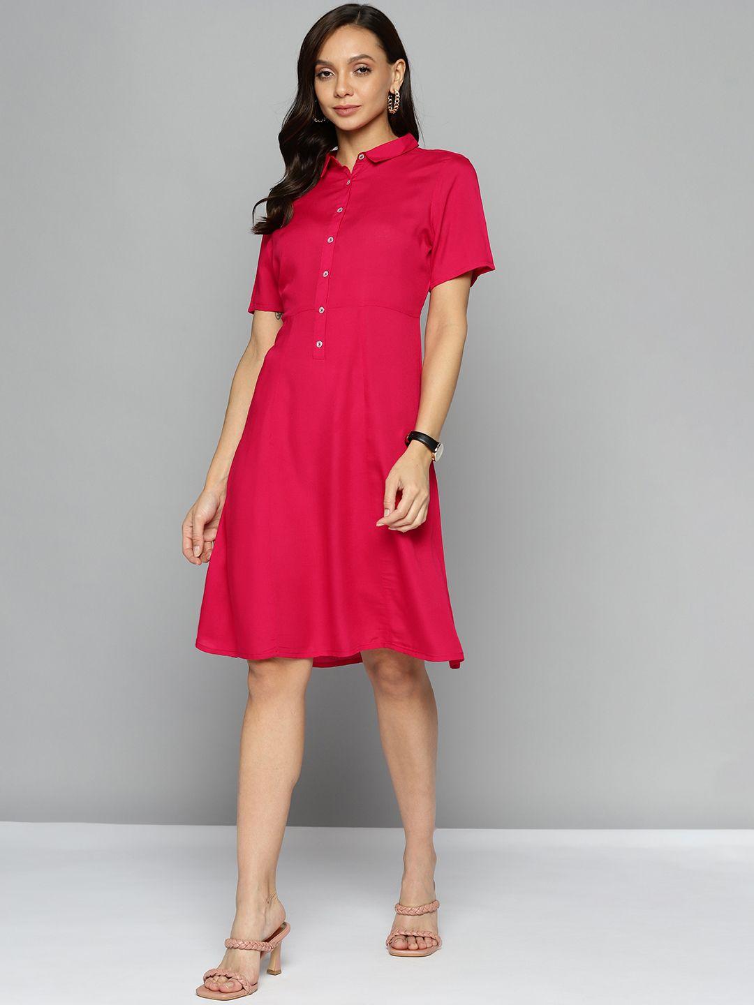 chemistry pink solid shirt dress with pocket