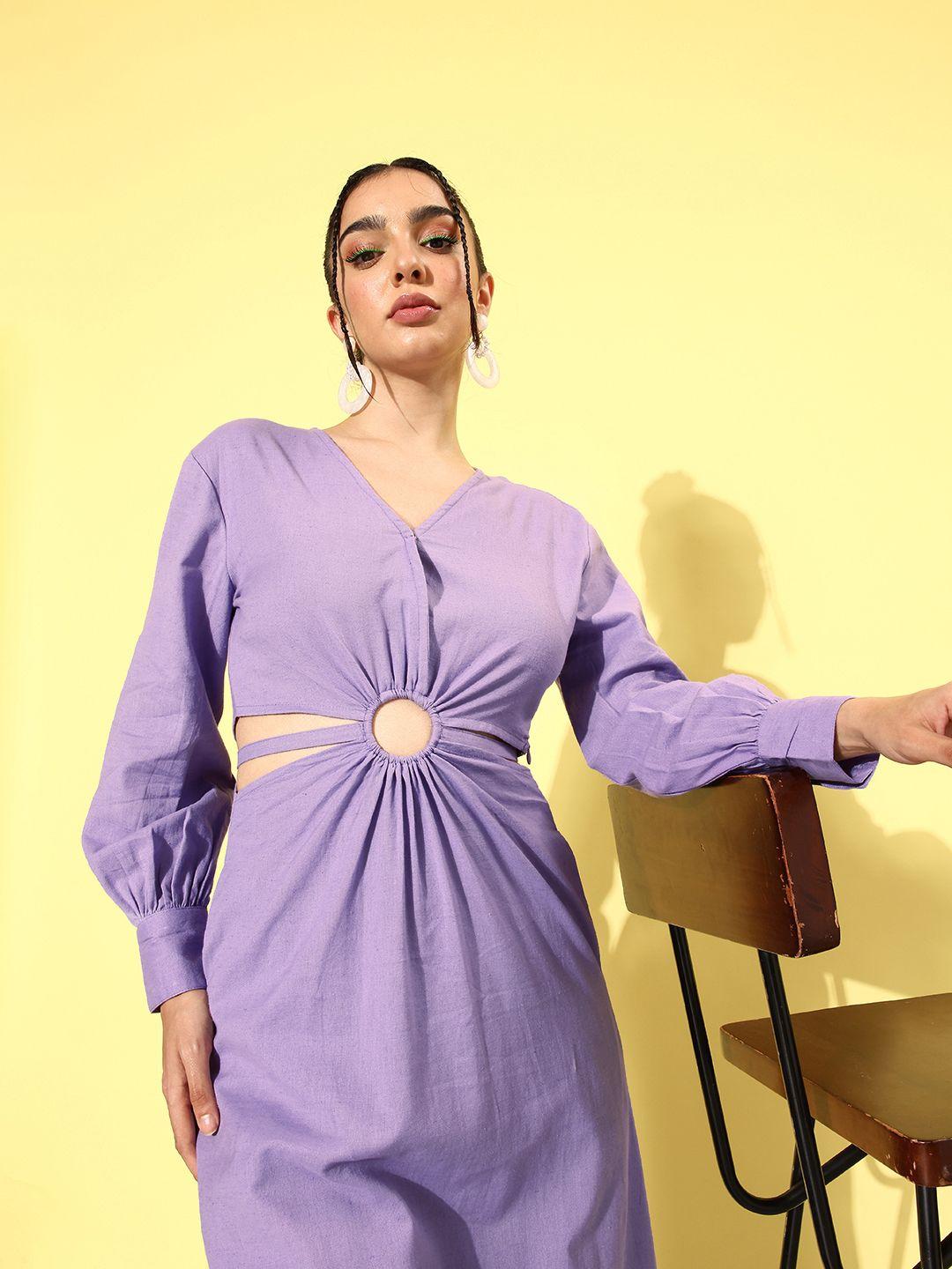 chemistry pretty lavender 90's hollaback cutout course fit & flare cotton linen midi dress