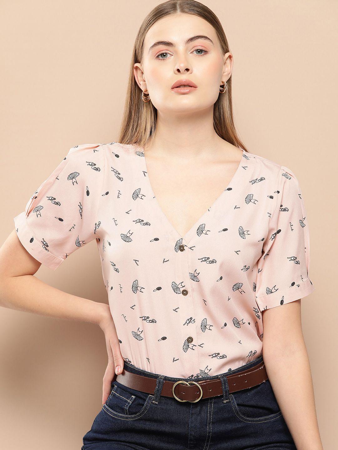 chemistry print crepe shirt style top