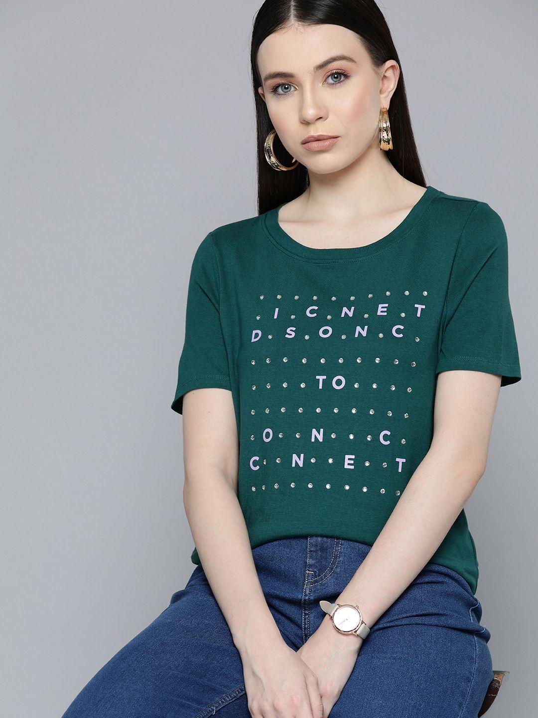 chemistry printed embellished pure cotton t-shirt