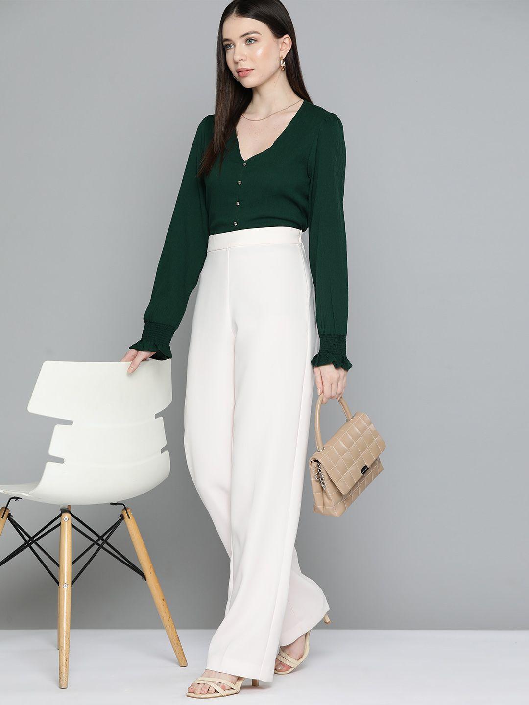 chemistry puff sleeve crepe shirt style top