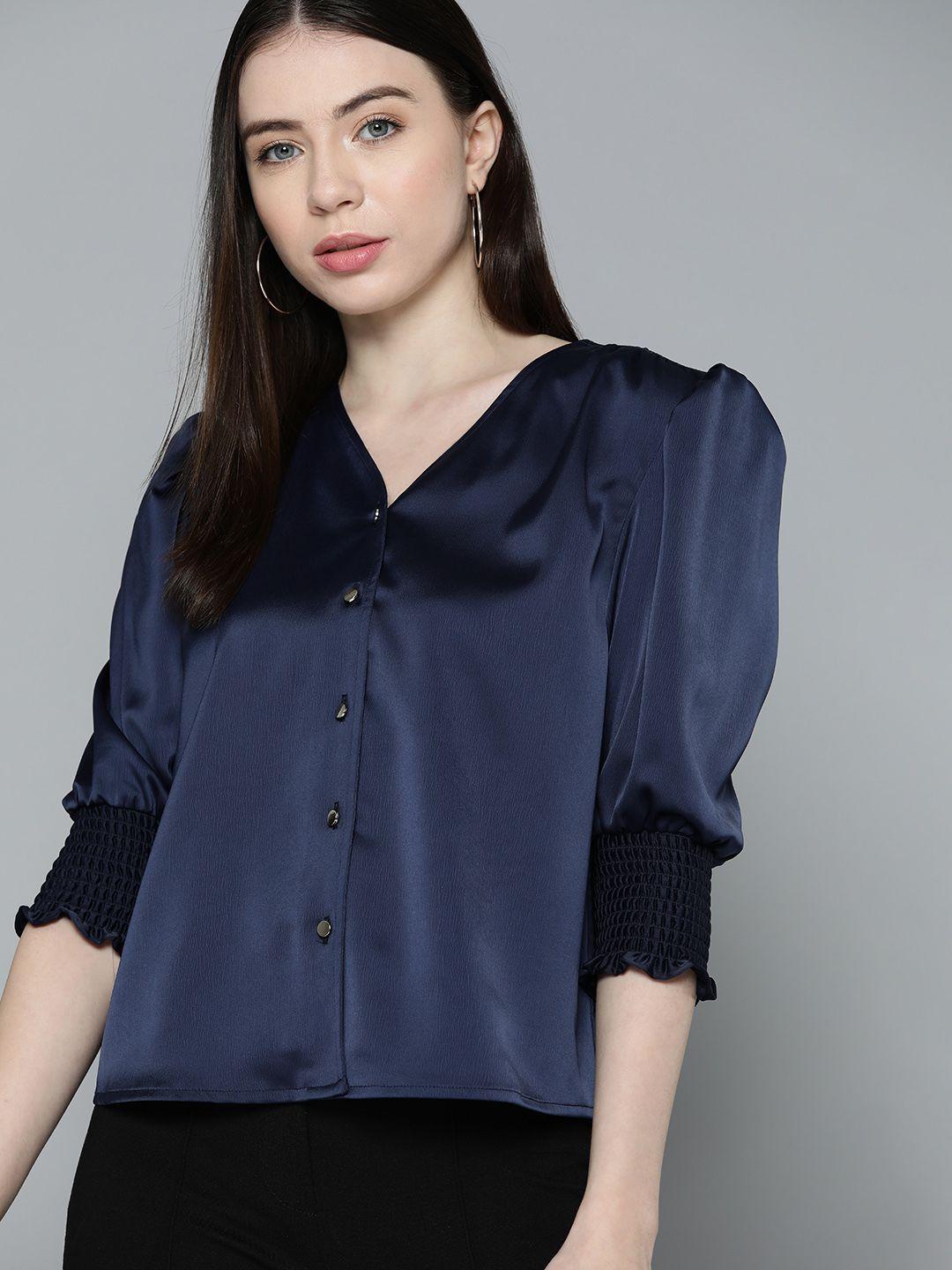 chemistry puff sleeve satin shirt style top