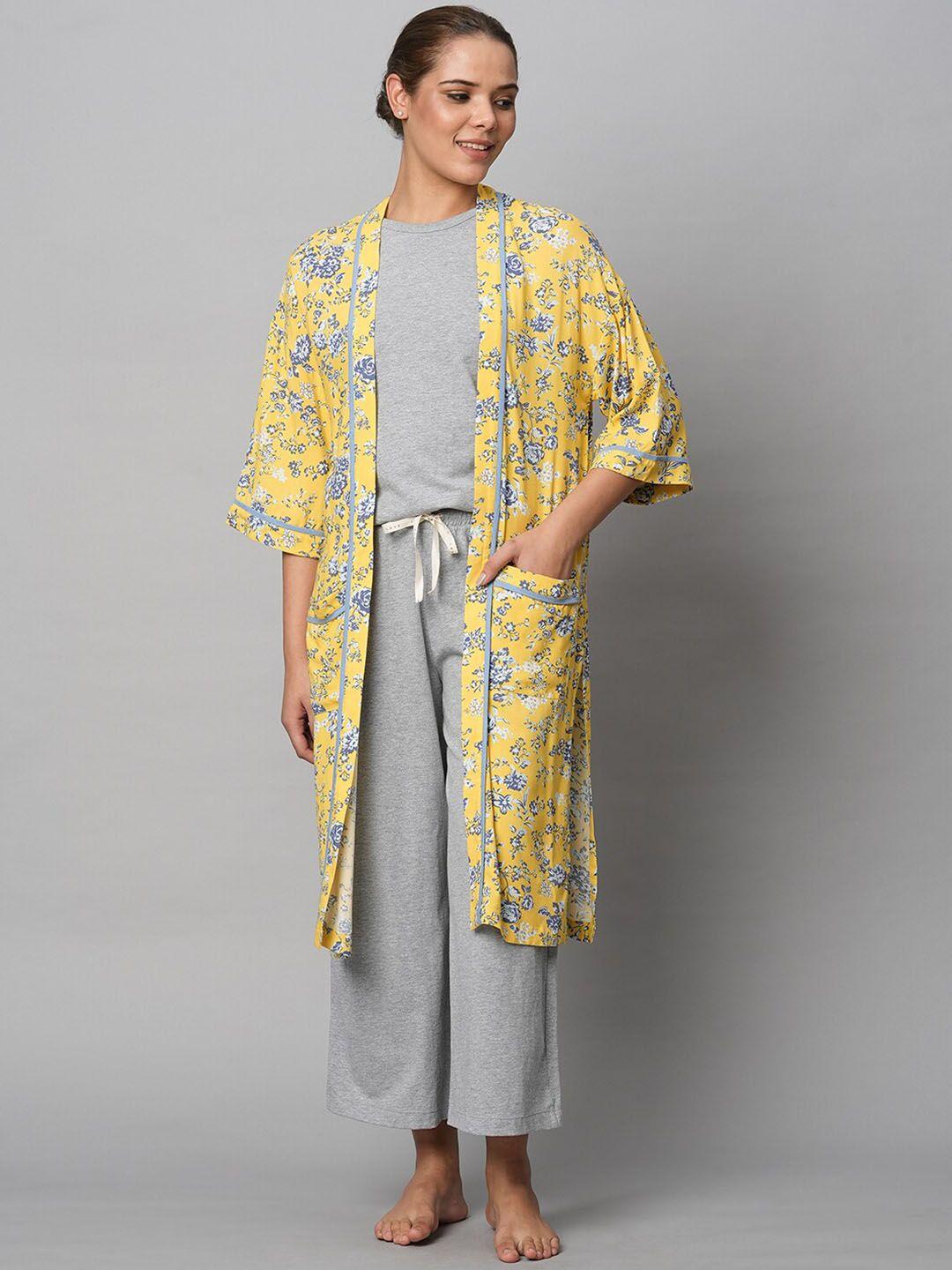 chemistry pure cotto top & pyjamas with floral printed robe