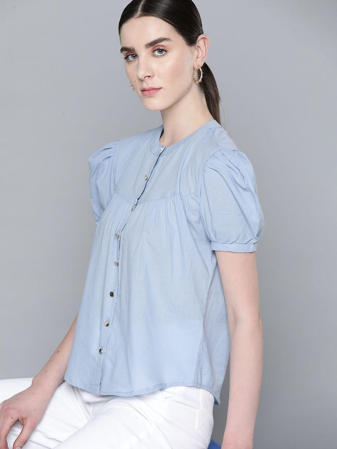 chemistry pure cotton solid shirt style top