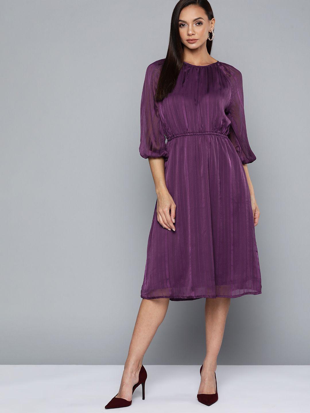 chemistry purple satin striped fit and flare dress