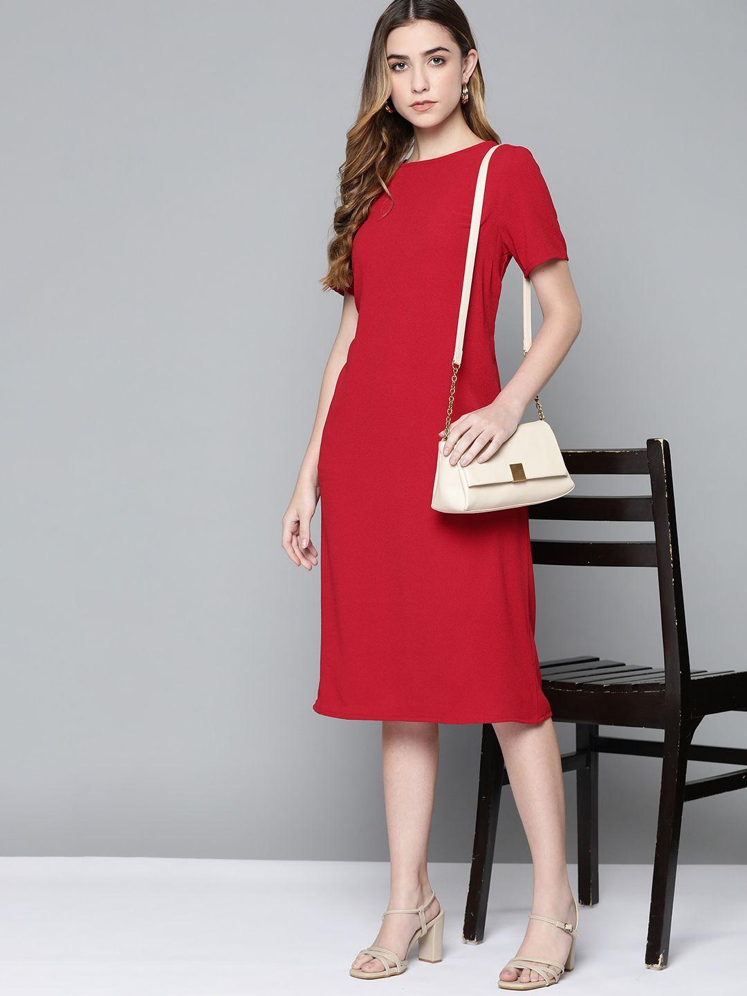 chemistry red solid shift midi dress