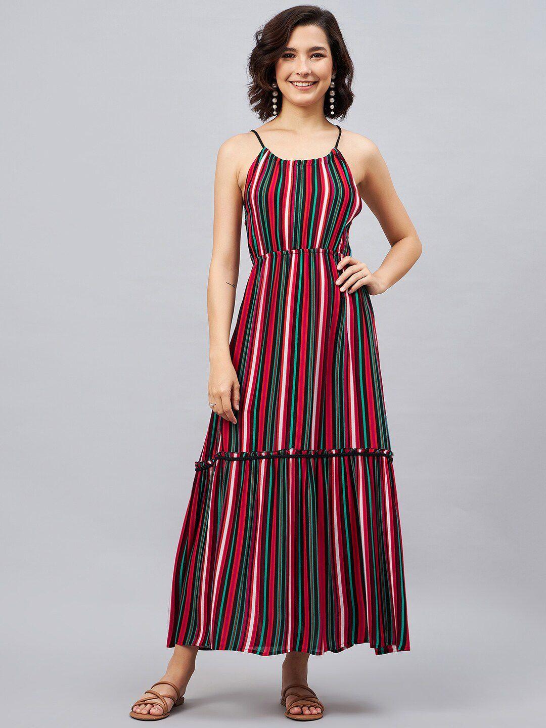 chemistry red striped crepe dress