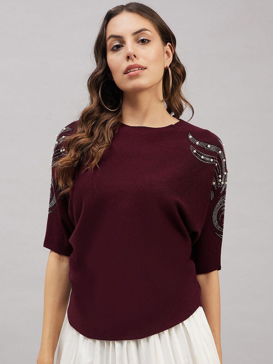 chemistry ribbed embellished extended sleeves woollen top