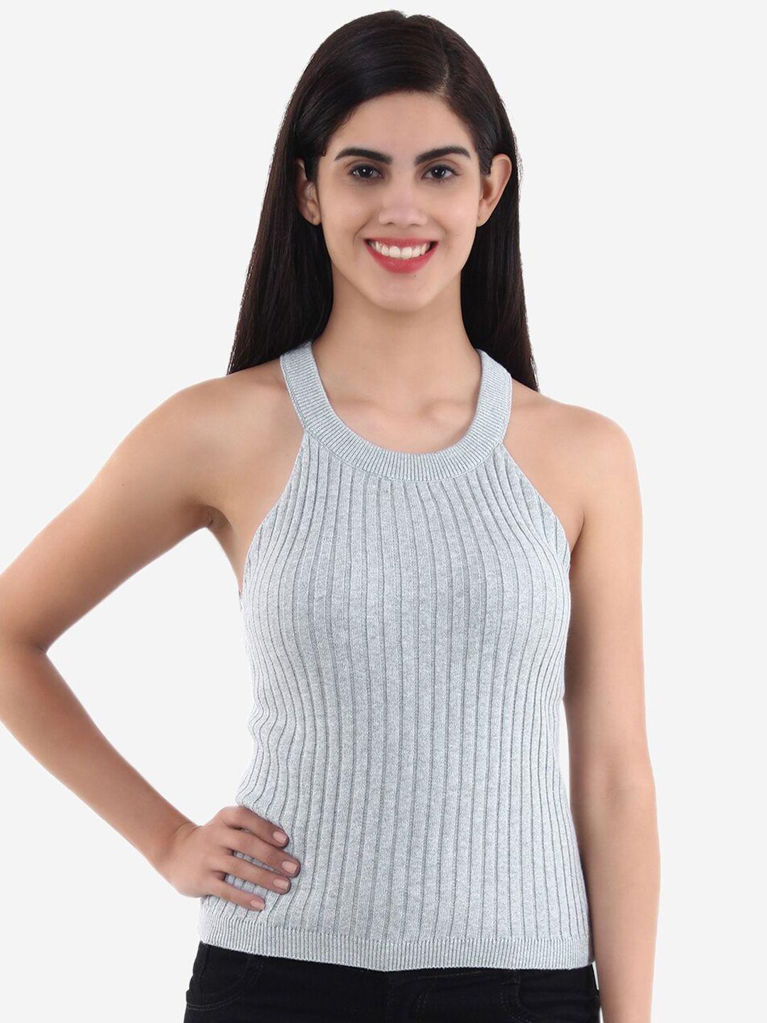 chemistry ribbed halter neck fitted pure cotton top