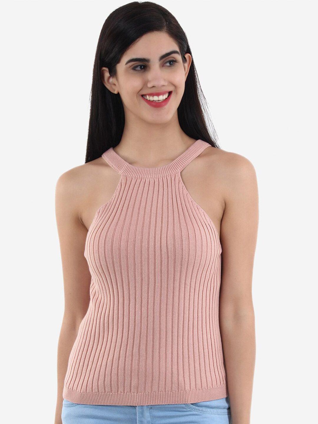 chemistry ribbed halter neck pure cotton fitted top