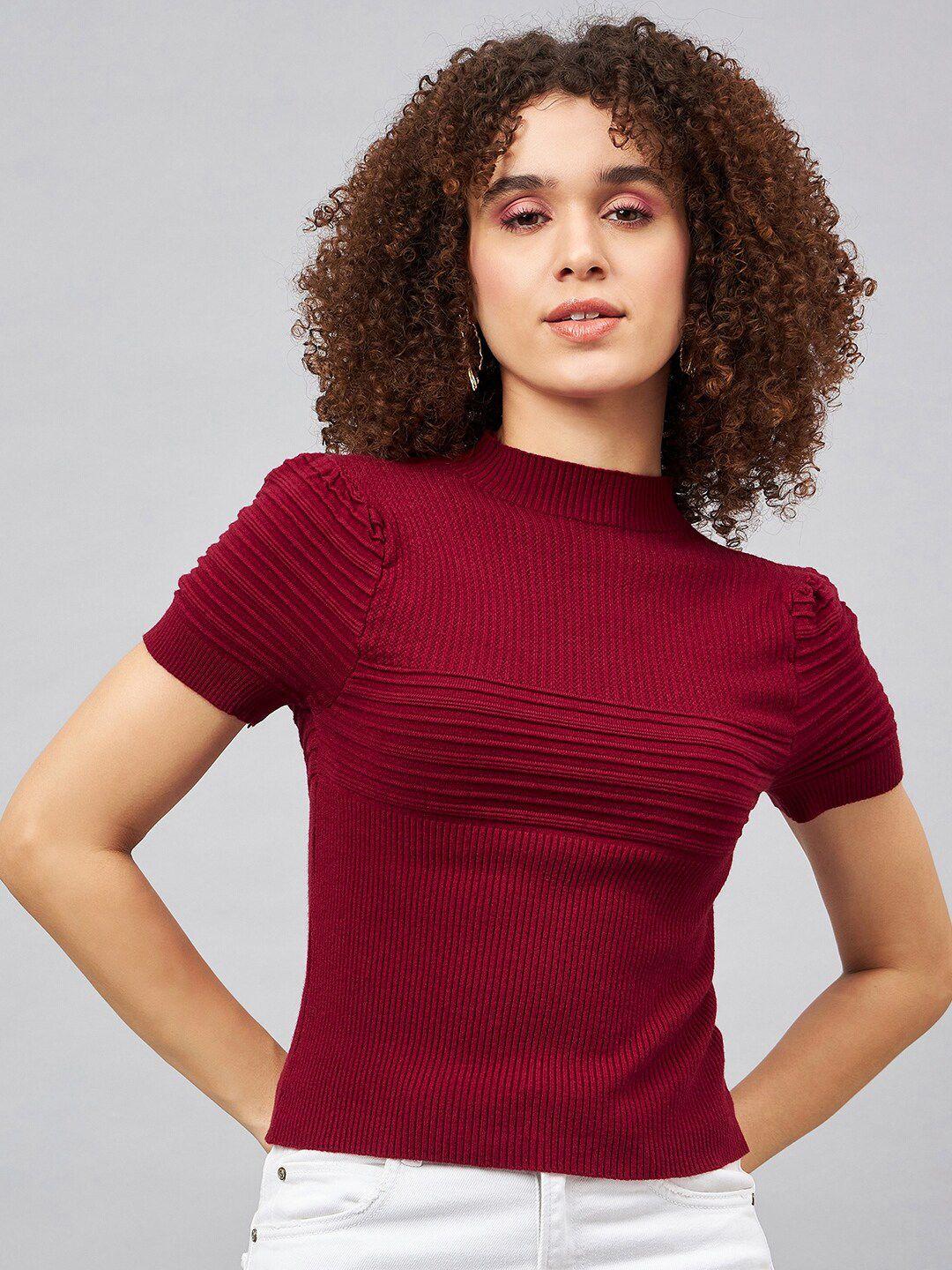 chemistry ribbed high neck puff sleeves woollen top