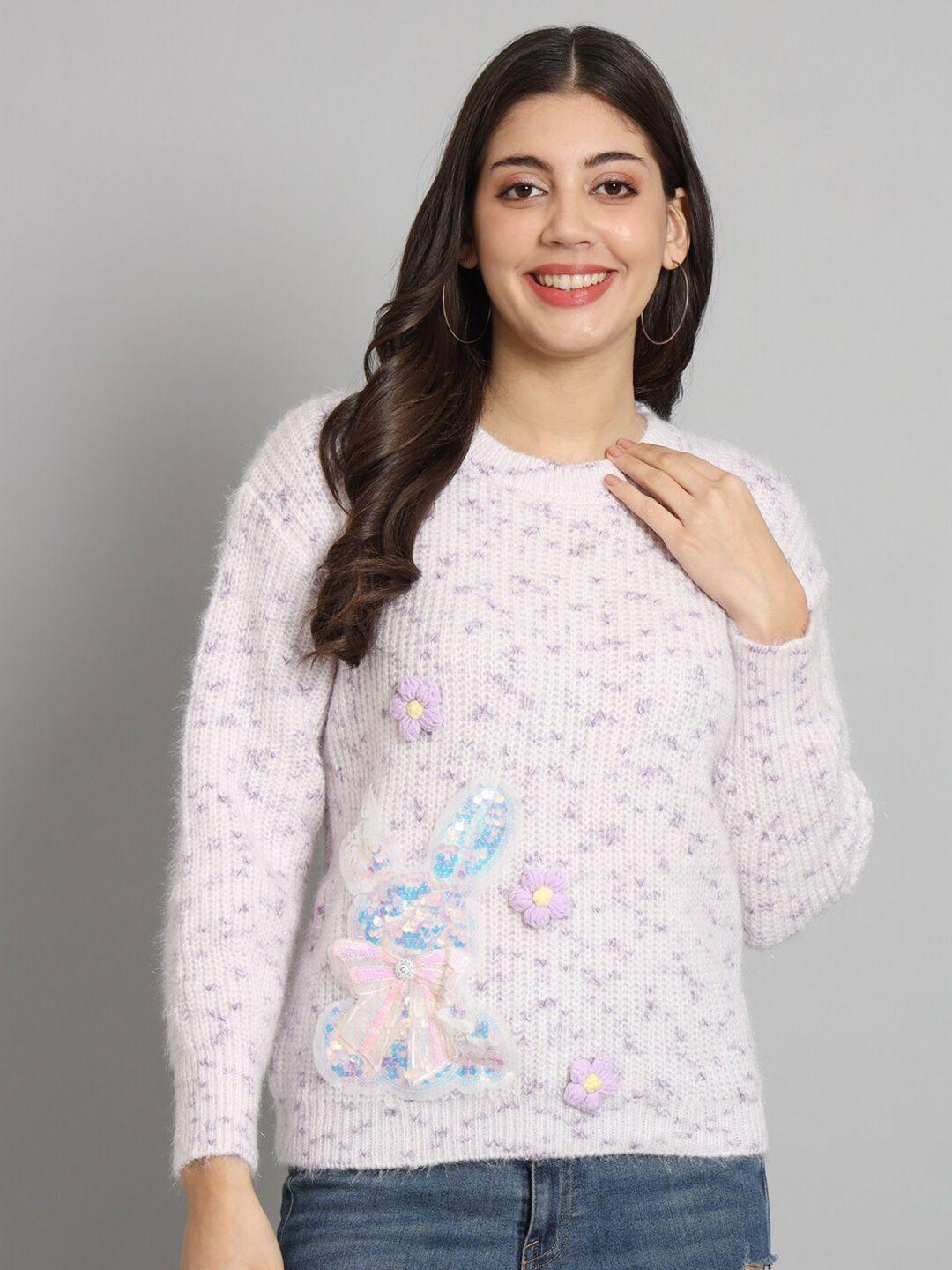 chemistry self design applique sequined woollen pullover sweater