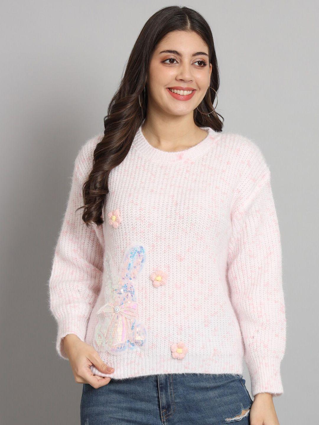 chemistry self design applique sequined woollen pullover sweater