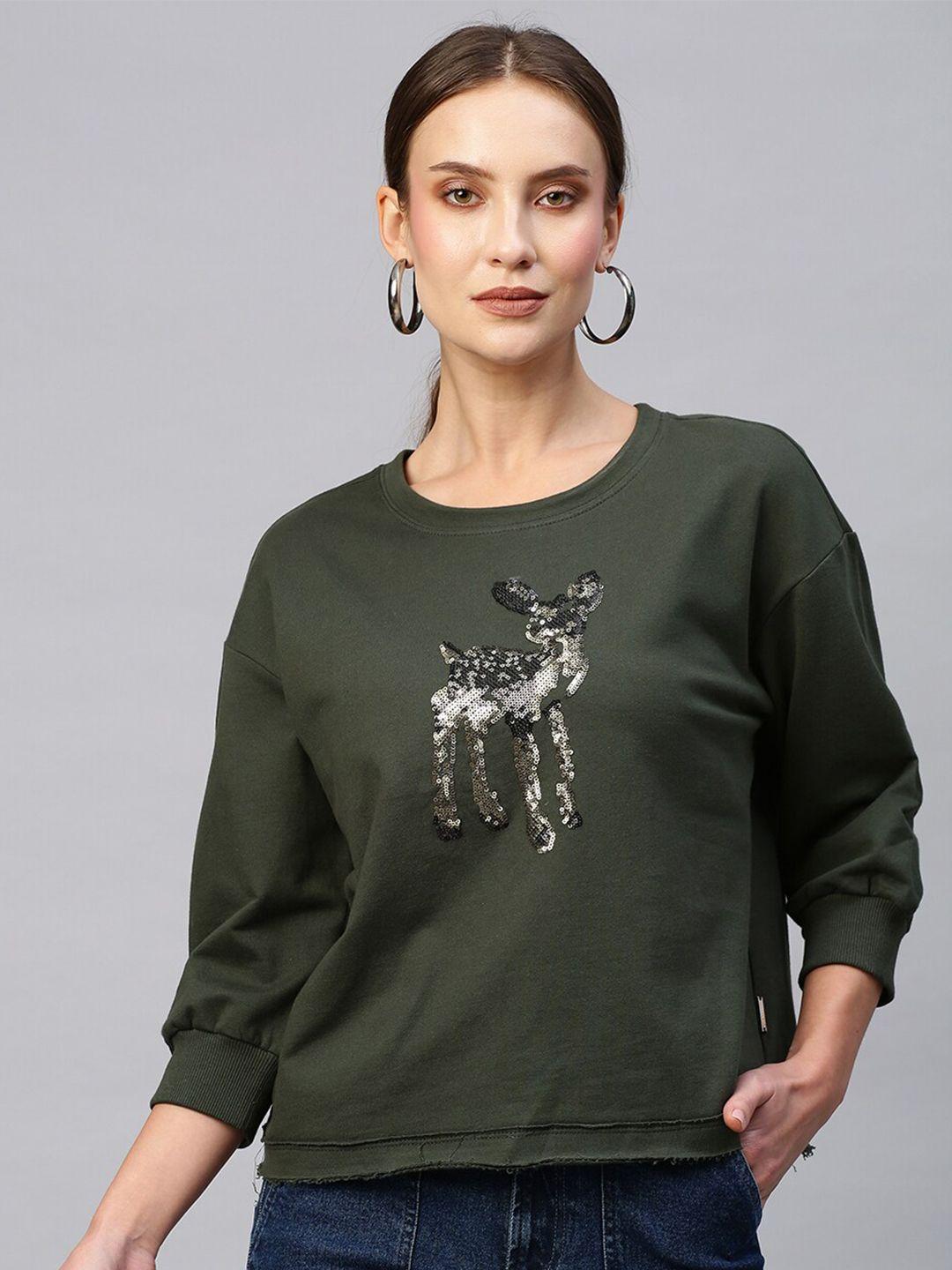 chemistry sequin embellished pure cotton raw edge top