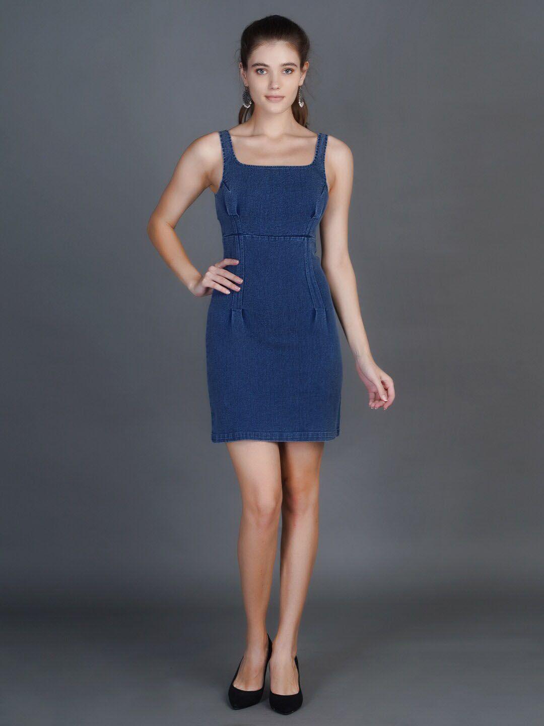 chemistry shoulder straps denim sheath dress