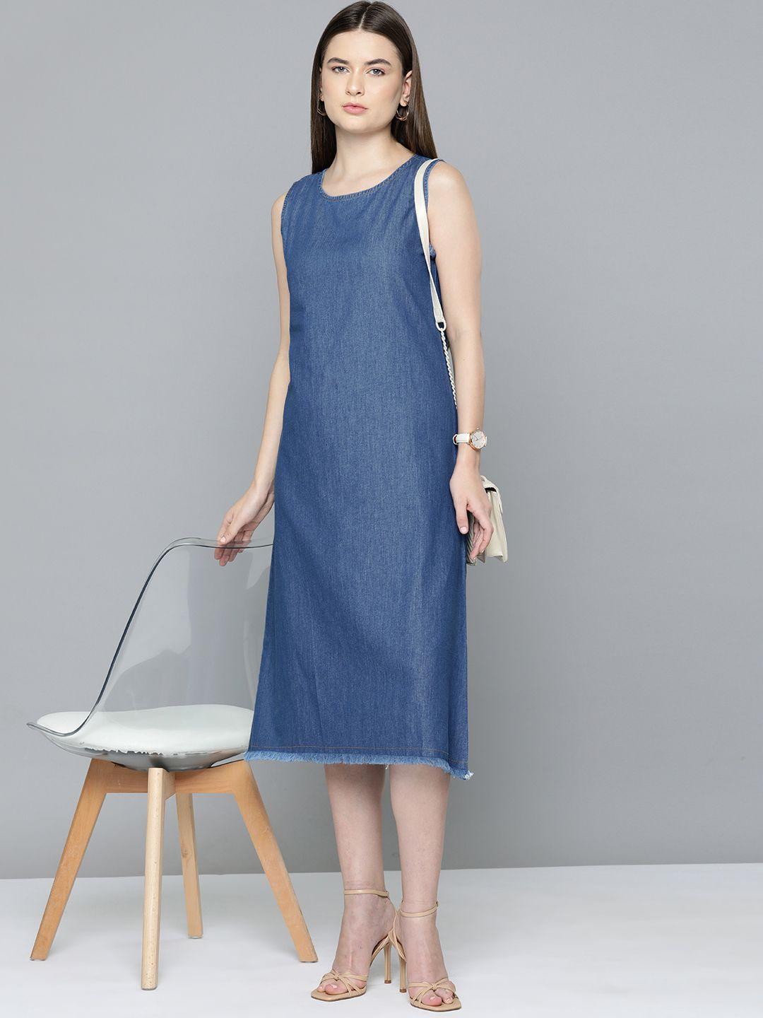 chemistry solid cotton denim a-line midi dress