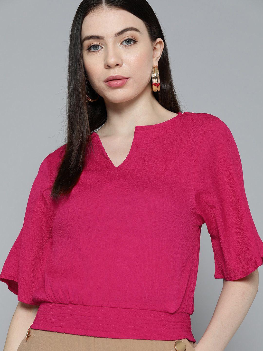 chemistry solid flared sleeve crepe top