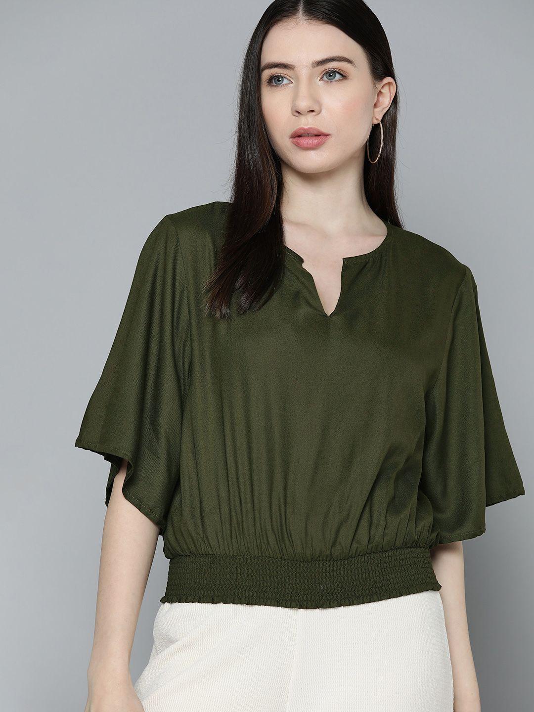 chemistry solid flared sleeve smocked top