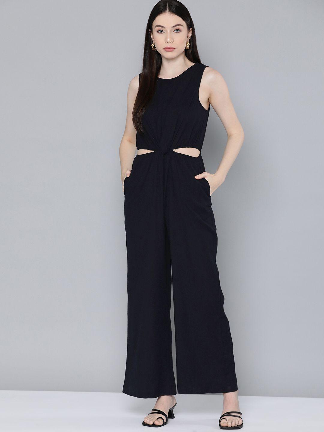 chemistry solid twisted front basic jumpsuit with cut-out detail