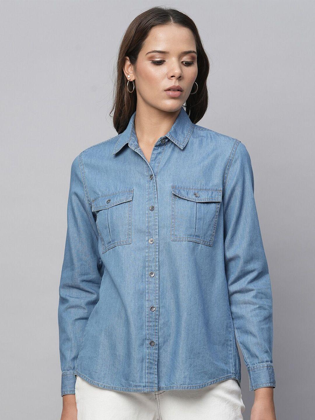 chemistry spread collar cotton denim shirt