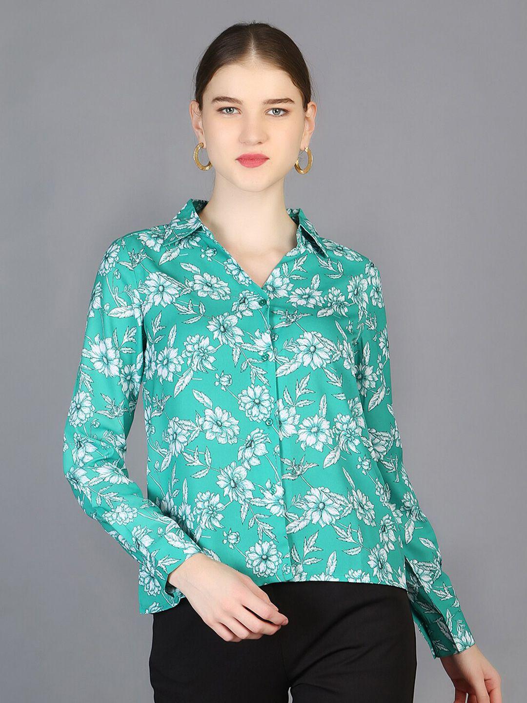 chemistry spread collar floral printed crepe shirt