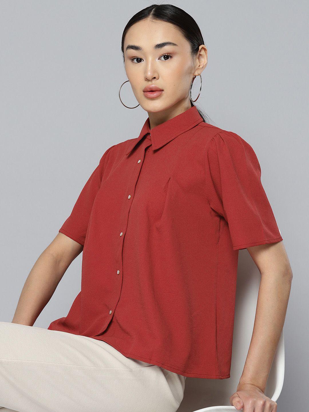 chemistry spread collar short sleeves textured shirt