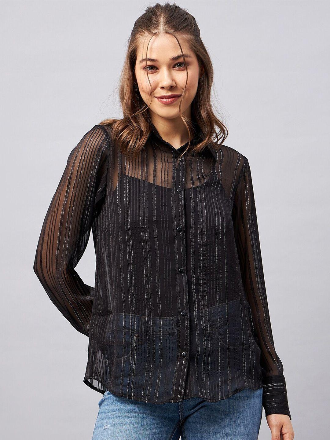 chemistry striped embellished sheer casual shirt