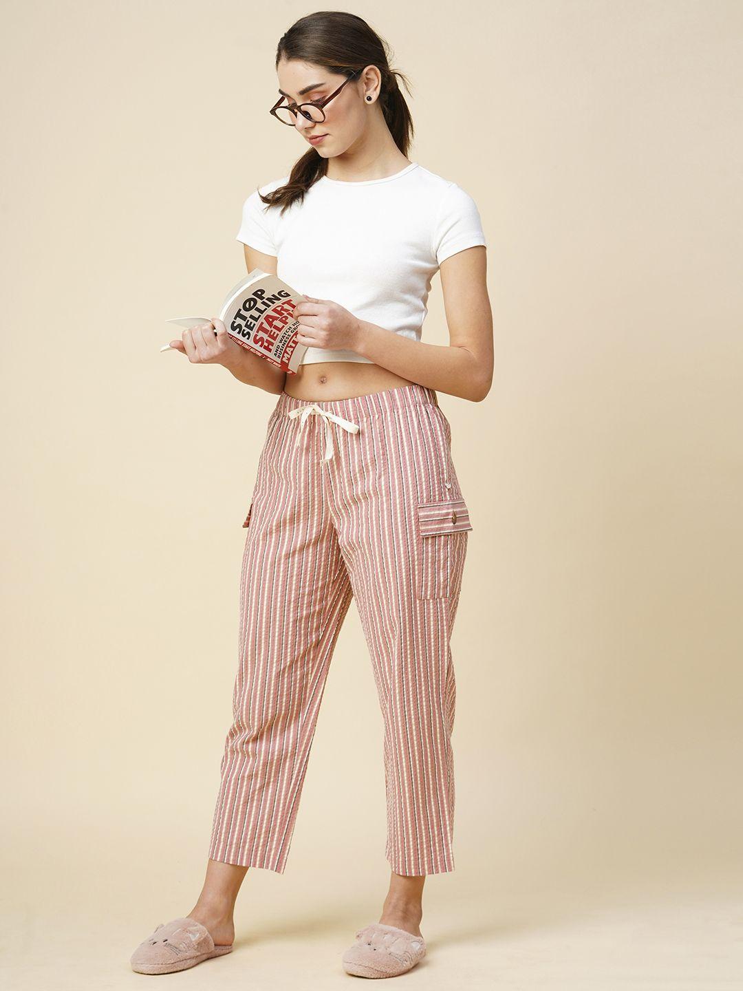chemistry striped mid-rise pure cotton lounge pants