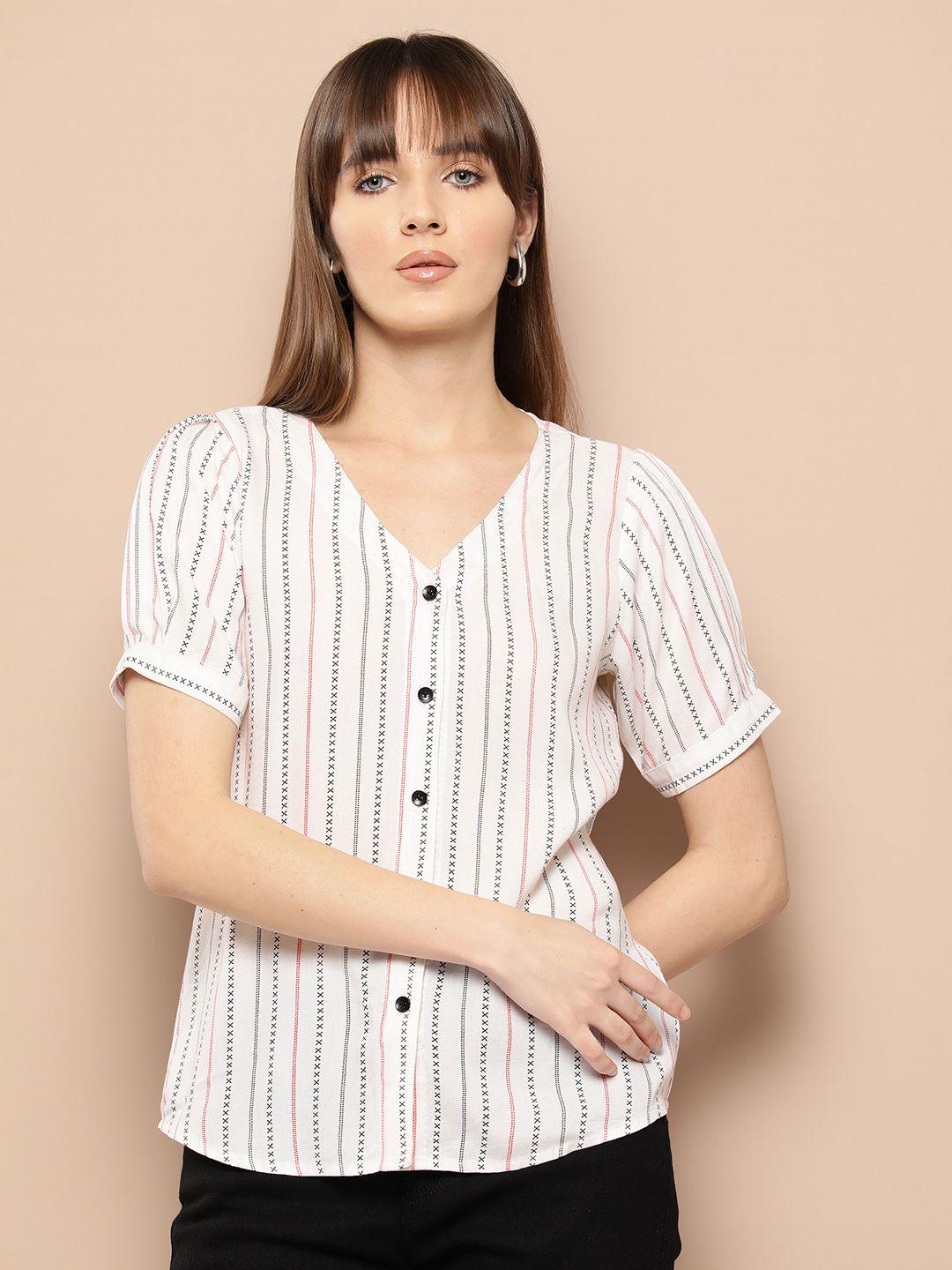 chemistry striped puff sleeve shirt style top