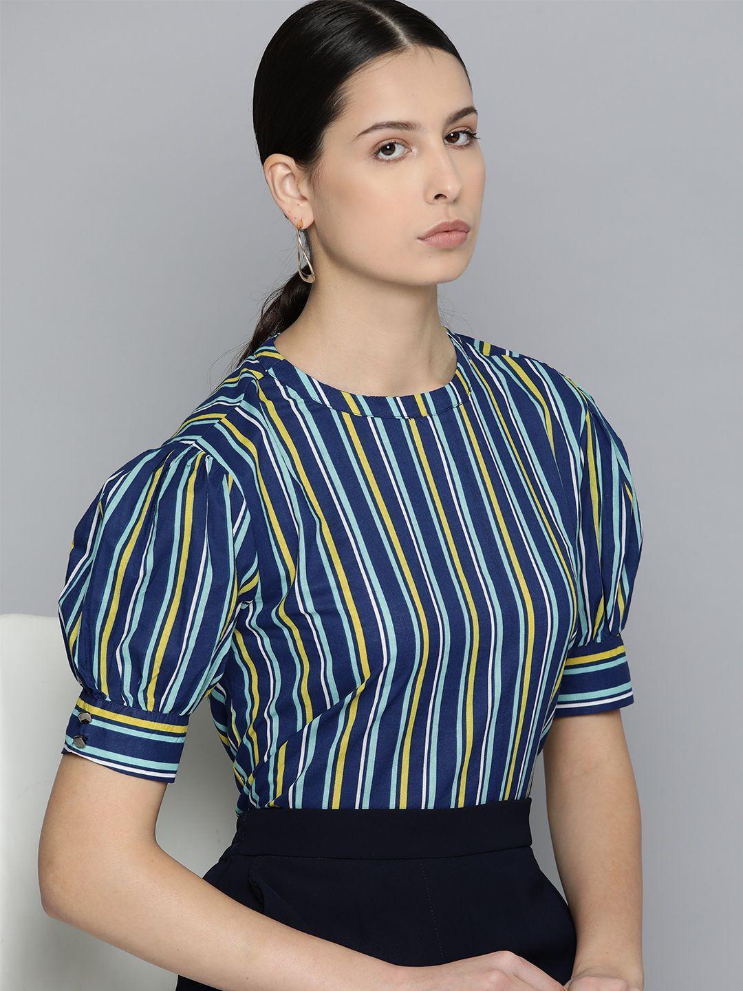 chemistry striped puff sleeves pure cotton top