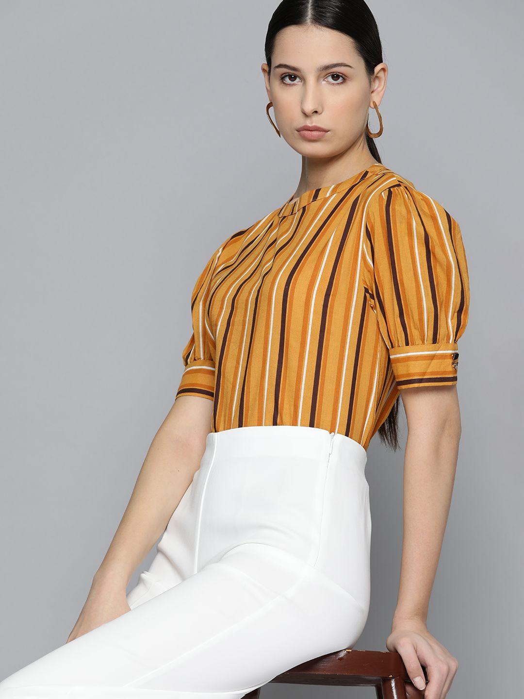 chemistry striped puff sleeves pure cotton top