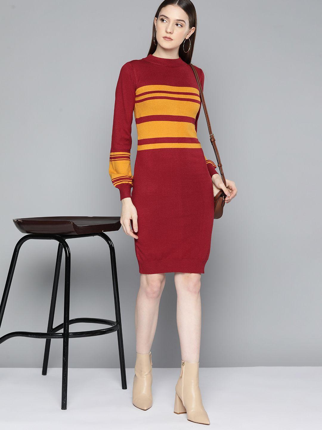 chemistry striped puff sleeves sweater dress