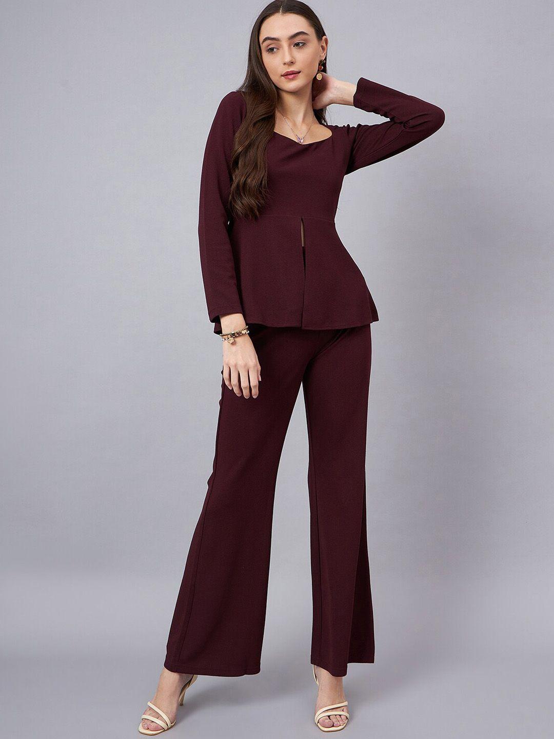 chemistry sweetheart neck peplum top with flared trousers