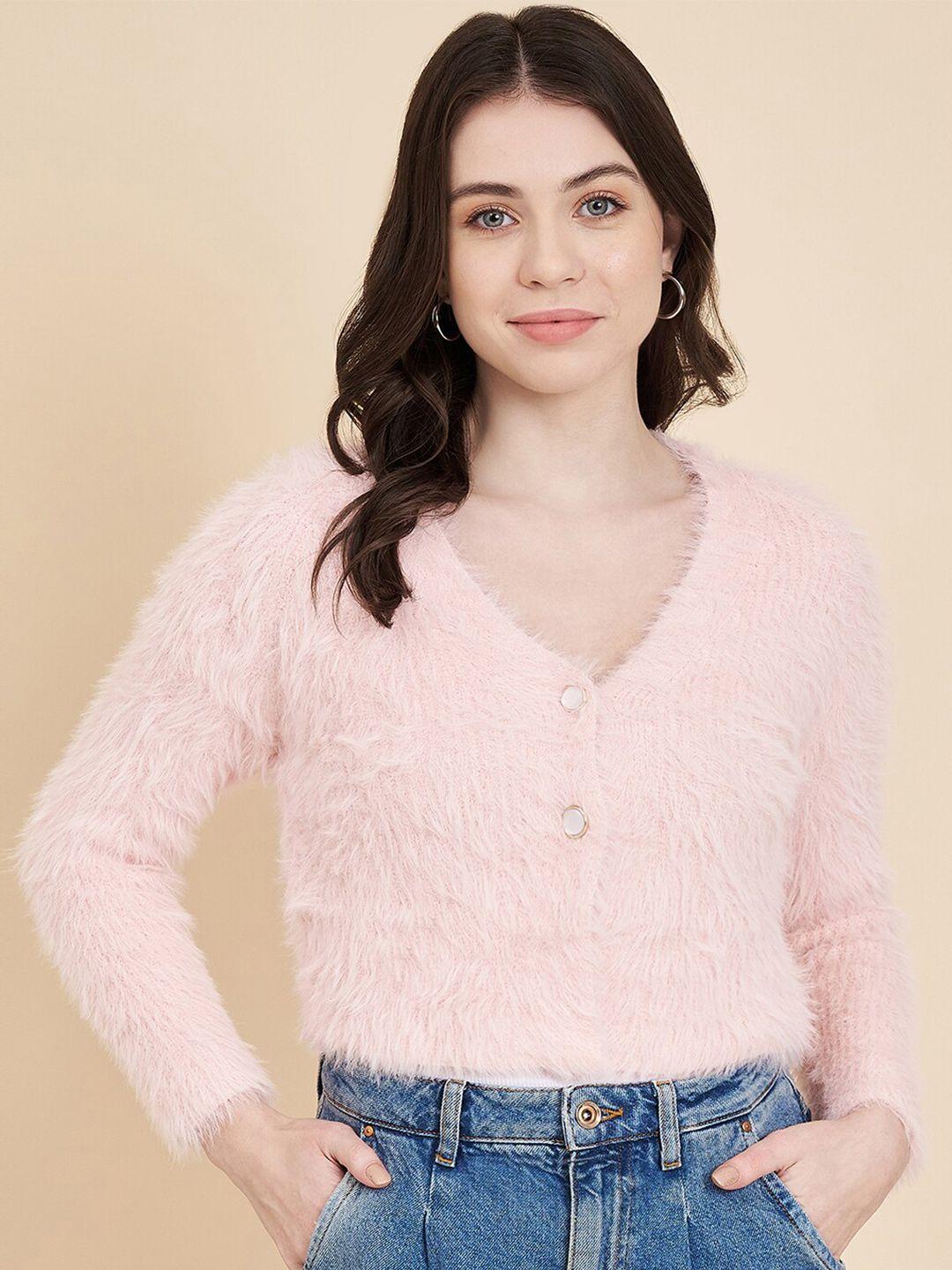 chemistry v-neck fuzzy woollen cardigan